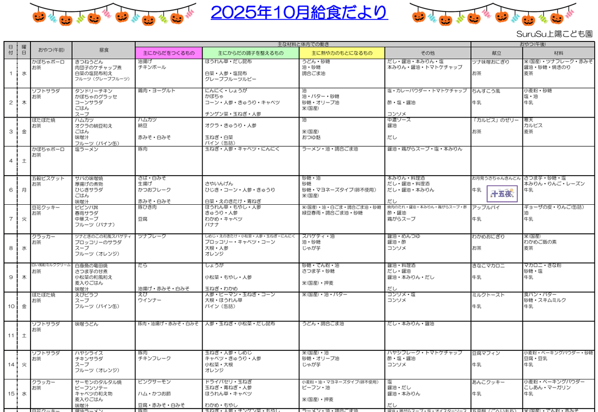 2025年10月の給食献立