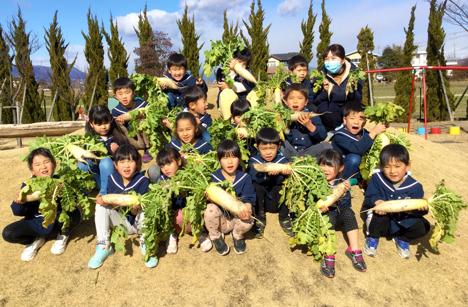 グラウンド 畑では四季折々の野菜を育てています