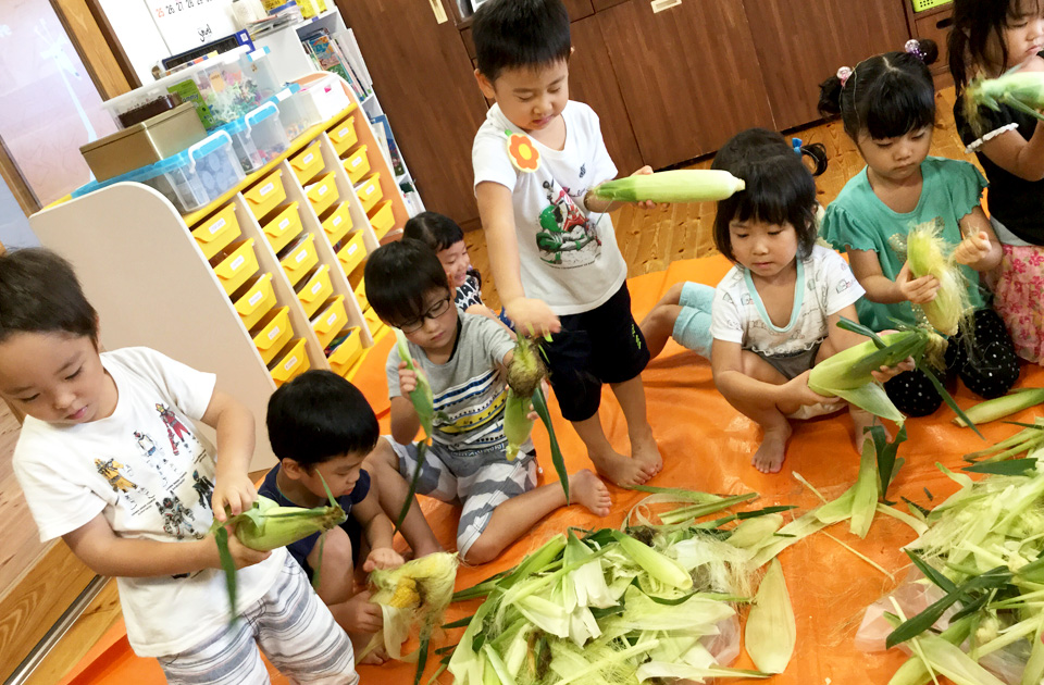 収穫した野菜で調理